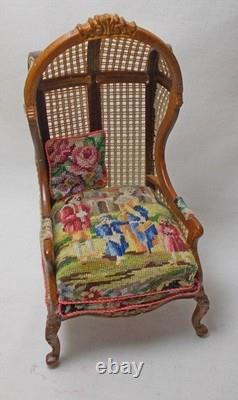 Dollhouse Miniature JBM Canvas Hooded Canopy Chair with Antique Petit point