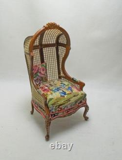 Dollhouse Miniature JBM Canvas Hooded Canopy Chair with Antique Petit point