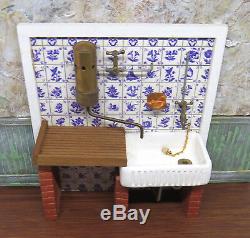 Dollhouse Miniatures 112 Jeff Mewies English Farm Sink, Geyser, Tiled Back