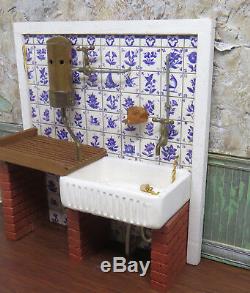 Dollhouse Miniatures 112 Jeff Mewies English Farm Sink, Geyser, Tiled Back