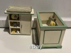 Dollhouse Miniatures Artisan OOAK Nursery Set WithCrib, Dressing Table & Accessori