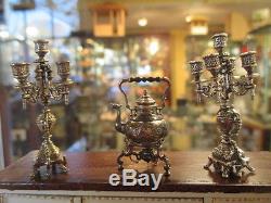 Dollhouse Miniatures Ornate Pair of 5 Arm Candelabras Sterling Silver
