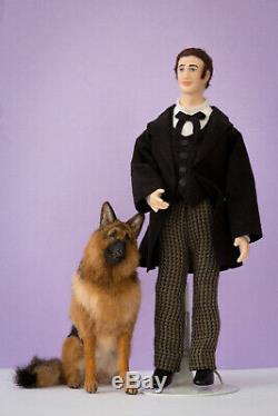 Dollhouse Sitting German Shepherd Pup Artist Furred OOAK Dog