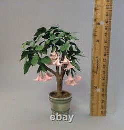 Dollhouse miniature 1/12th scale Angel's Trumpet tree in aged resin pot