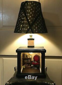 Dollhouse witch room box, made from a vintage lamp, lights up, artisan 112 1/12