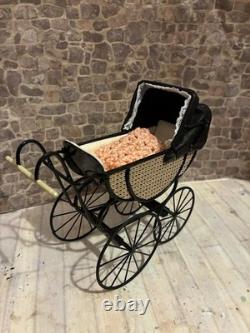 Dolls House 1/12 Scale Miniature Artisan CYR Metal Vintage Pram & Blanket