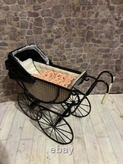 Dolls House 1/12 Scale Miniature Artisan CYR Metal Vintage Pram & Blanket