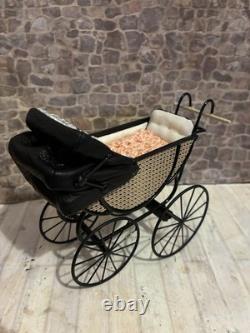 Dolls House 1/12 Scale Miniature Artisan CYR Metal Vintage Pram & Blanket