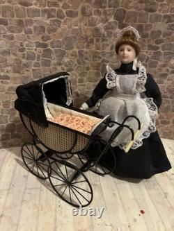 Dolls House 1/12 Scale Miniature Artisan CYR Metal Vintage Pram & Blanket