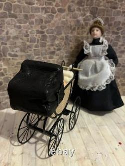 Dolls House 1/12 Scale Miniature Artisan CYR Metal Vintage Pram & Blanket