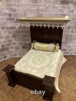 Dolls House 1/12 Scale Miniature Artisan Half Tester Double Bed & Bedding Ooak