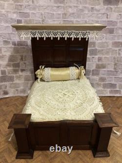 Dolls House 1/12 Scale Miniature Artisan Half Tester Double Bed & Bedding Ooak