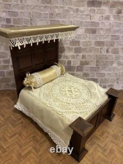 Dolls House 1/12 Scale Miniature Artisan Half Tester Double Bed & Bedding Ooak