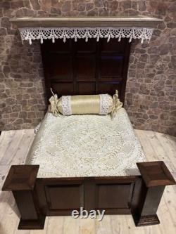 Dolls House 1/12 Scale Miniature Artisan Half Tester Double Bed & Bedding Ooak