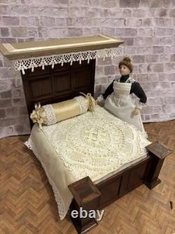 Dolls House 1/12 Scale Miniature Artisan Half Tester Double Bed & Bedding Ooak