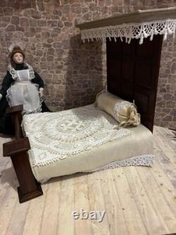 Dolls House 1/12 Scale Miniature Artisan Half Tester Double Bed & Bedding Ooak
