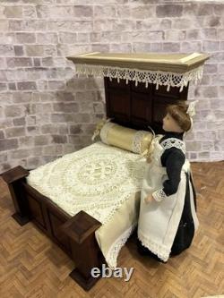 Dolls House 1/12 Scale Miniature Artisan Half Tester Double Bed & Bedding Ooak