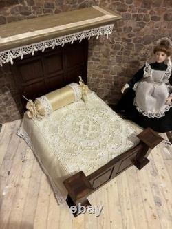 Dolls House 1/12 Scale Miniature Artisan Half Tester Double Bed & Bedding Ooak