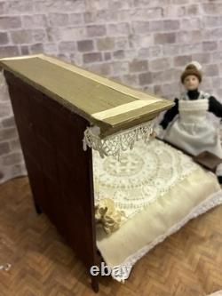 Dolls House 1/12 Scale Miniature Artisan Half Tester Double Bed & Bedding Ooak