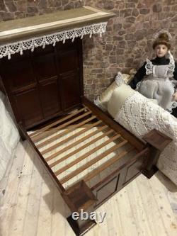 Dolls House 1/12 Scale Miniature Artisan Half Tester Double Bed & Bedding Ooak