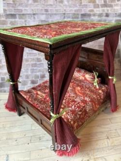 Dolls House 1/12 Scale Miniature Artisan Medieval Tudor 4 Poster Bed & Bedding