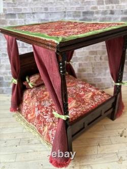 Dolls House 1/12 Scale Miniature Artisan Medieval Tudor 4 Poster Bed & Bedding