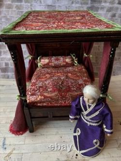 Dolls House 1/12 Scale Miniature Artisan Medieval Tudor 4 Poster Bed & Bedding