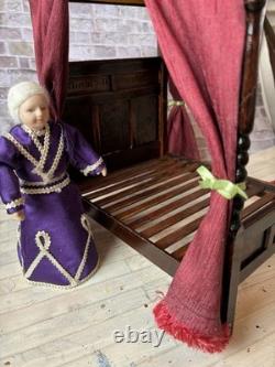 Dolls House 1/12 Scale Miniature Artisan Medieval Tudor 4 Poster Bed & Bedding