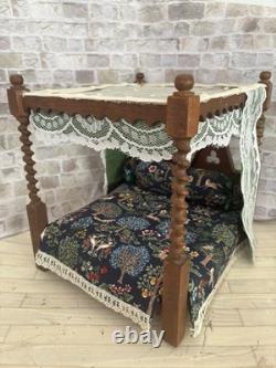 Dolls House 1/12 Scale Miniature Artisan Quality Walnut 4 Poster Bed & Bedding