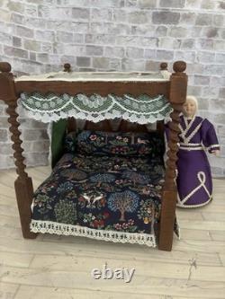 Dolls House 1/12 Scale Miniature Artisan Quality Walnut 4 Poster Bed & Bedding