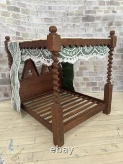 Dolls House 1/12 Scale Miniature Artisan Quality Walnut 4 Poster Bed & Bedding