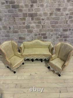Dolls House 1/12 Scale Miniature Customised Silk 3 Piece Suite Sofa Armchairs