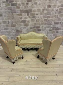 Dolls House 1/12 Scale Miniature Customised Silk 3 Piece Suite Sofa Armchairs