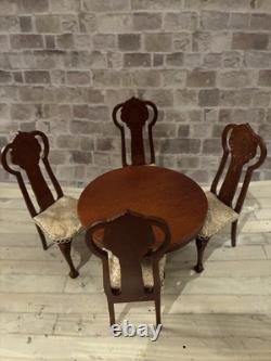 Dolls House 1/12 Scale Miniature Glenowen Walnut Art Nouveau Dining Table Chairs Dolls House 1/12 Scale Miniature Glenowen Walnut Art Nouveau Dining Table Chairs