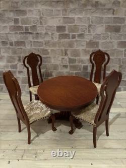 Dolls House 1/12 Scale Miniature Glenowen Walnut Art Nouveau Dining Table Chairs