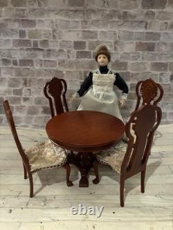 Dolls House 1/12 Scale Miniature Glenowen Walnut Art Nouveau Dining Table Chairs