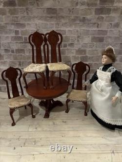 Dolls House 1/12 Scale Miniature Glenowen Walnut Art Nouveau Dining Table Chairs