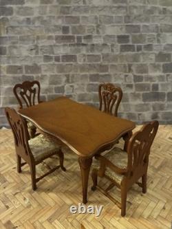 Dolls House 1/12 Scale Miniature Glenowen Walnut Dining Room Table & 4Chairs