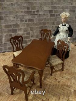 Dolls House 1/12 Scale Miniature Glenowen Walnut Dining Room Table & 4Chairs