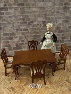 Dolls House 1/12 Scale Miniature Glenowen Walnut Dining Room Table & 4Chairs