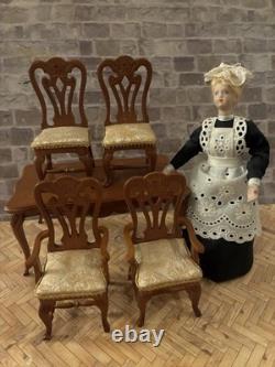 Dolls House 1/12 Scale Miniature Glenowen Walnut Dining Room Table & 4Chairs