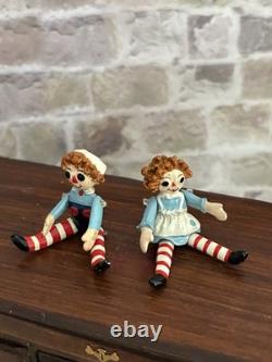 Dolls House 1/12 Scale Miniature Minnie Maria Painted Pewter Raggedy Ann & Andy
