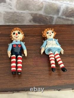 Dolls House 1/12 Scale Miniature Minnie Maria Painted Pewter Raggedy Ann & Andy