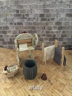 Dolls House 1/12 Scale Miniature Quality Laundry Washing Set Mangle Accessories