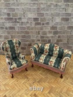 Dolls House 1/12 Scale Miniature Re Upholstered Jiayi Regency Sofa & Armchair