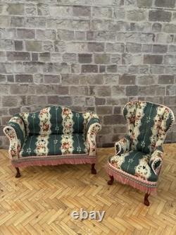 Dolls House 1/12 Scale Miniature Re Upholstered Jiayi Regency Sofa & Armchair
