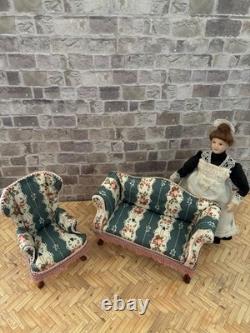 Dolls House 1/12 Scale Miniature Re Upholstered Jiayi Regency Sofa & Armchair