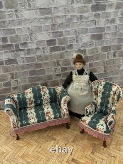 Dolls House 1/12 Scale Miniature Re Upholstered Jiayi Regency Sofa & Armchair