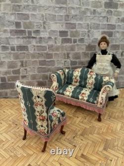 Dolls House 1/12 Scale Miniature Re Upholstered Jiayi Regency Sofa & Armchair