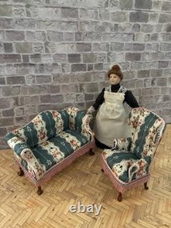 Dolls House 1/12 Scale Miniature Re Upholstered Jiayi Regency Sofa & Armchair
